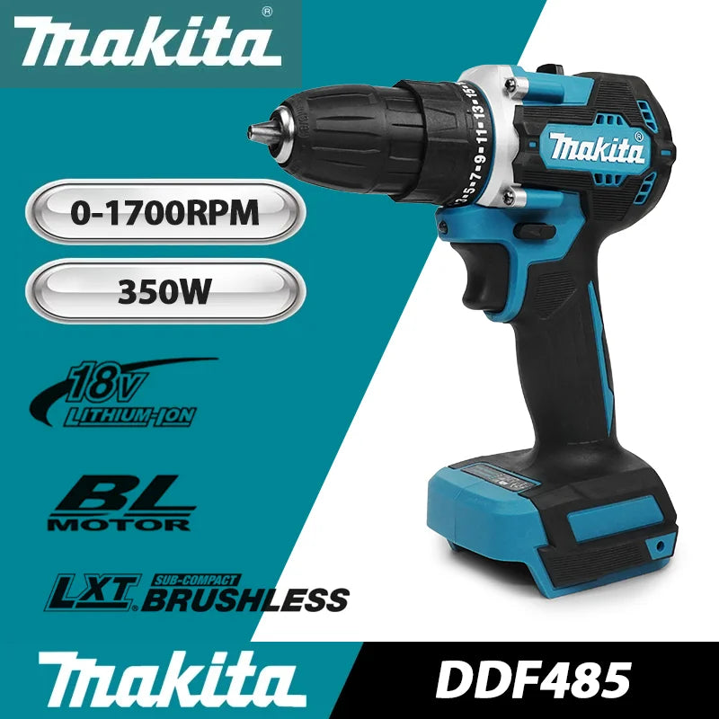 Destornillador de impacto inalámbrico compacto Makita DDF485 de 18 V y 10 mm LXT, taladro eléctrico recargable sin escobillas