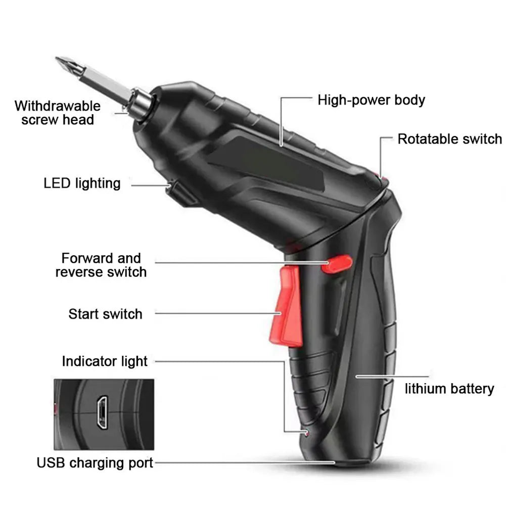 Kit de destornilladores de 2/47 piezas de 3,6 V, batería de litio recargable, destornillador eléctrico inalámbrico, kit de taladro, herramientas eléctricas plegables para el hogar